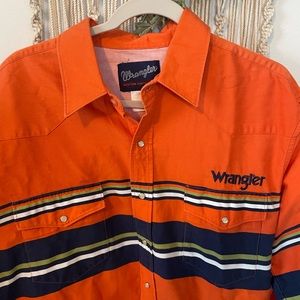 Vintage Wrangler western pearl snap button orange striped shirt